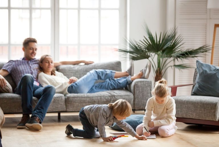 Family enjoying their free time in their home